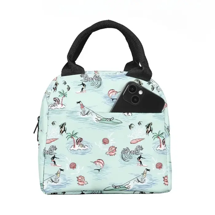 Palmiers plage surf sac à déjeuner isolé poche latérale étanche réutilisable bureau conception facile à nettoyer pour le travail école pique-niques
