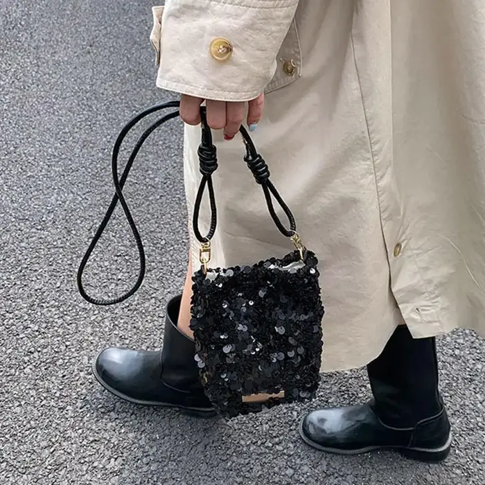 Sac bandoulière de luxe à sequins pour femme 2026 – Pochette d'épaule tendance à texture scintillante – Sac à main élégant pour soirée
