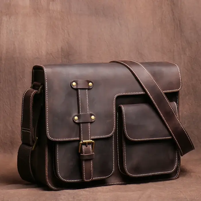 LUOKIR véritable haute qualité Crazy Horse peau de vache épaule sac à bandoulière hommes en cuir de luxe fronde sac