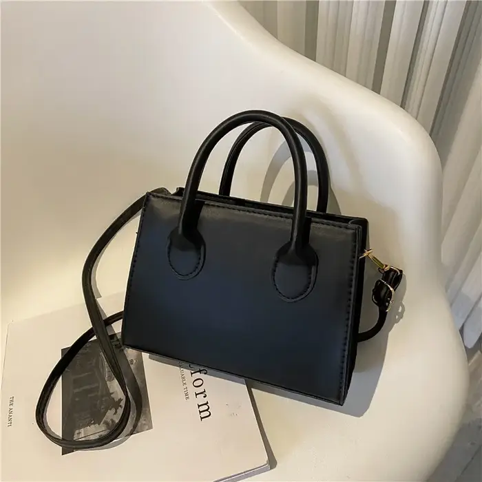 Elegant Black Handbag with Dual Handles, Chic Crossbody Bag, Retro Stylish Tote Small Bag for Women 