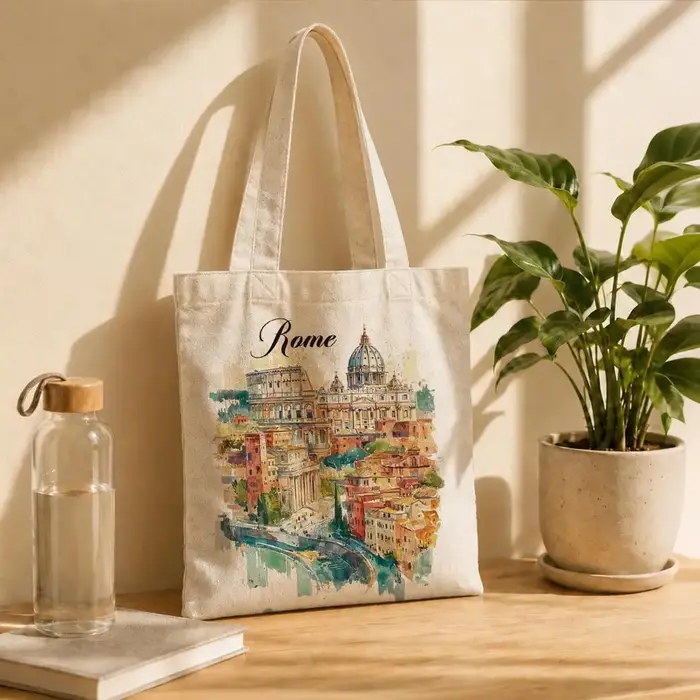 Sac fourre-tout en toile aquarelle Rome