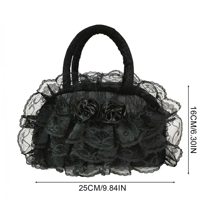 Sac à main de style rétro pour femmes avec garniture à volants en dentelle pour les voyages quotidiens