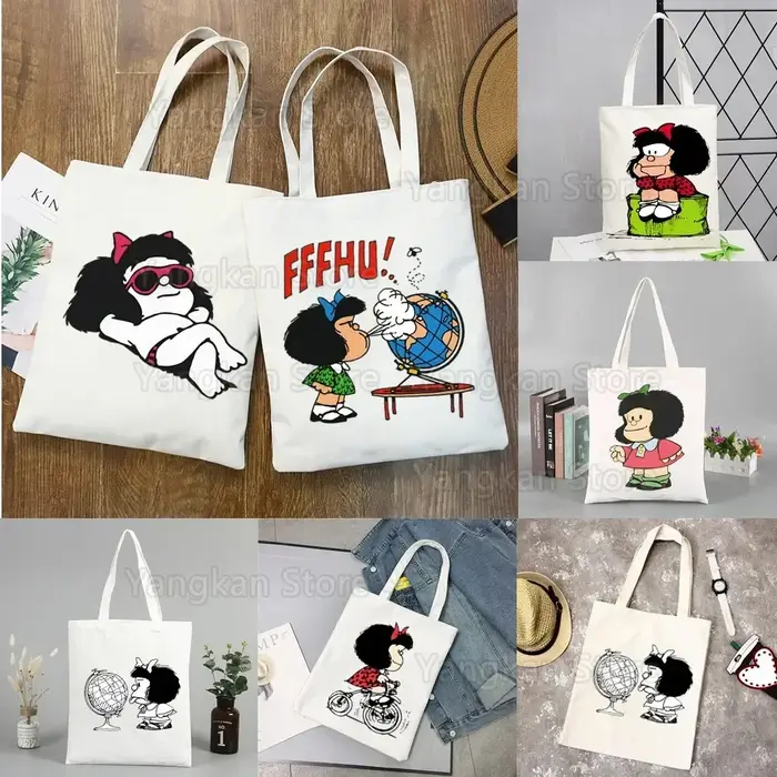 Mafalda sac à provisions épicerie Shopper sac en Jute Shopping sac fourre-tout Shoping réutilisable Bolsa Compra Sacolas