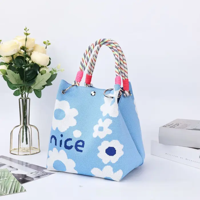 Style coréen tricoté corde noeud sac à main décontracté polyvalent petit sac en tissu sac de rangement femmes sac Macaron couleur broderie florale