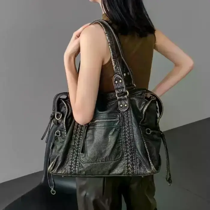 Grand fourre-tout punk tendance, sac messager unisexe en cuir souple, sac à bandoulière pratique pou