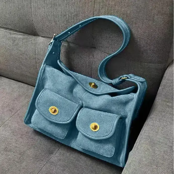 Sac sous les bras en daim rétro, sac à bandoulière Design multi-poches pour femmes, sac à bretelles 