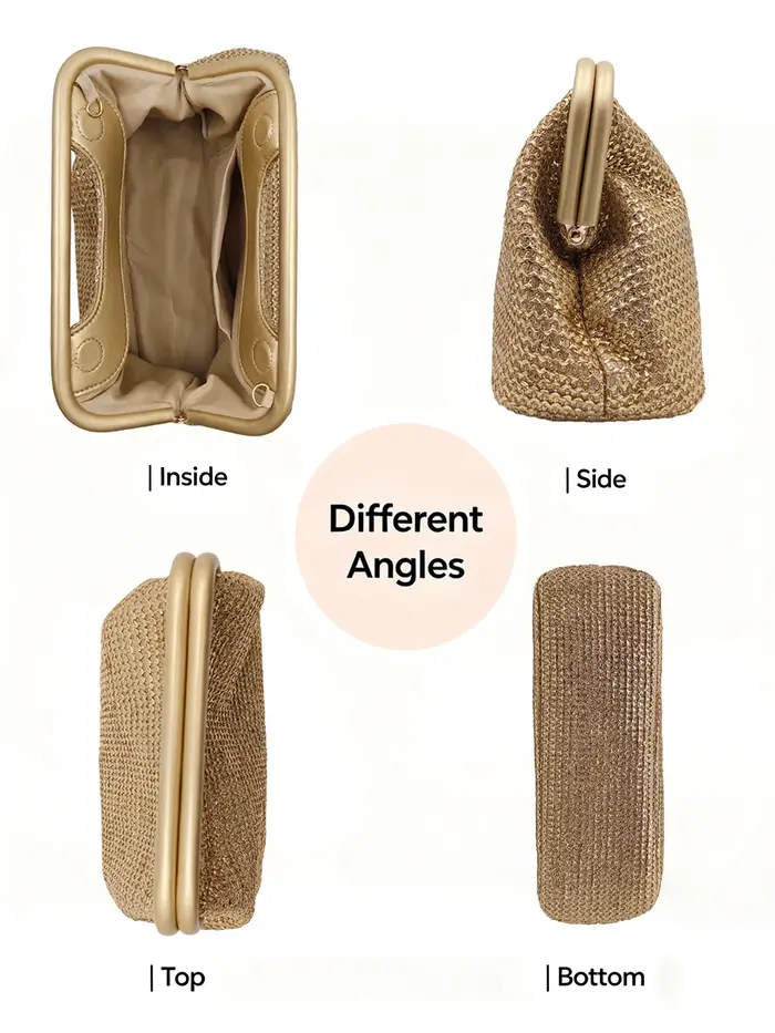 Sac à main doré tissé pour femme - Sac à bandoulière élégant avec chaîne