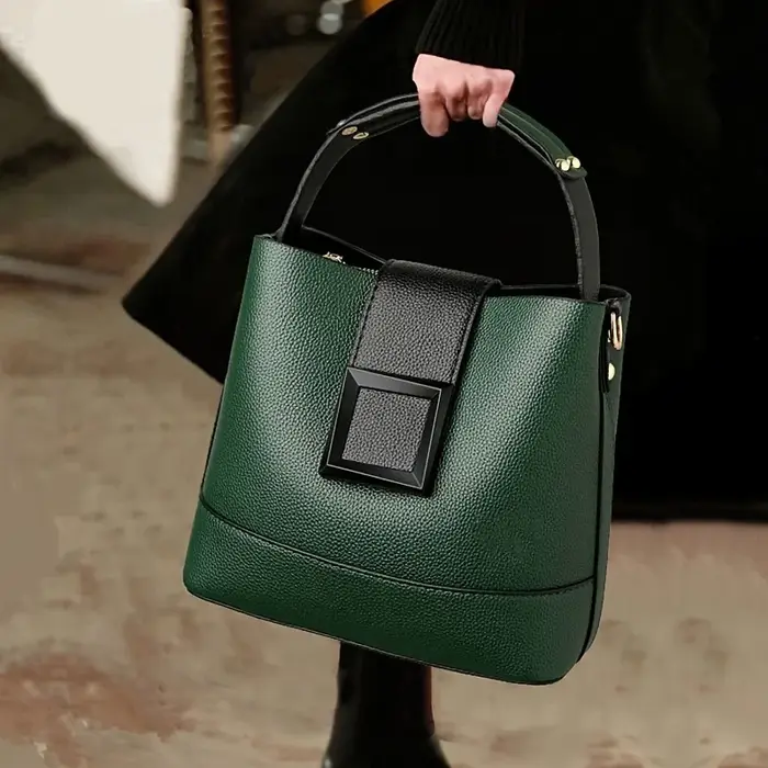 Elegant Solid Color Bucket Bag with Adjustable Shoulder Strap Versatile Crossbody Handbag for Women