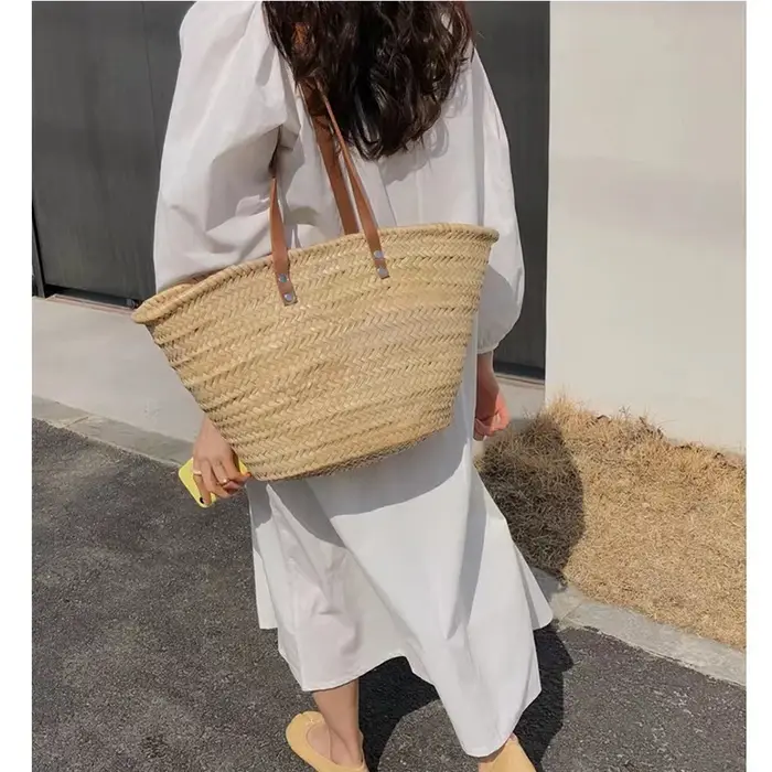 Sac de plage 2026 style français en paille pour femme