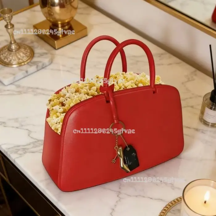 Sac à main rétro en cuir créatif Queen 2 rouge, sac seau Popcorn, sac Boston vintage avec accessoire