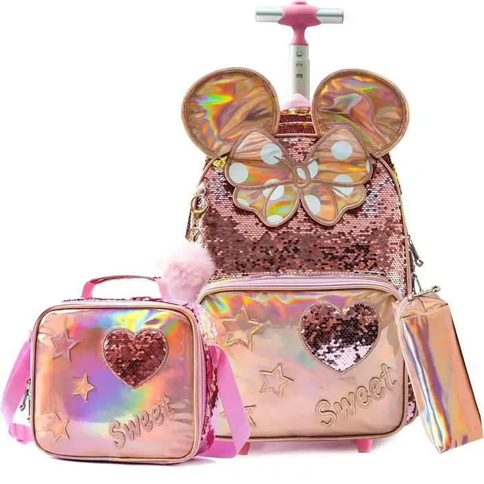 Sac à dos roulant pour filles, pour enfants de l'école primaire, ensemble de sacs d'école à roulette