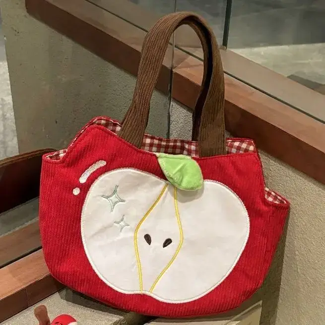Sac à main pomme rouge créatif et mignon en velours côtelé
