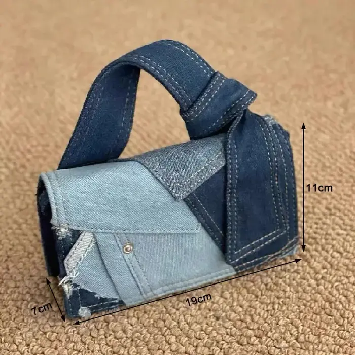 Sac à bandoulière en Denim bleu de couleur contrastée pour femmes