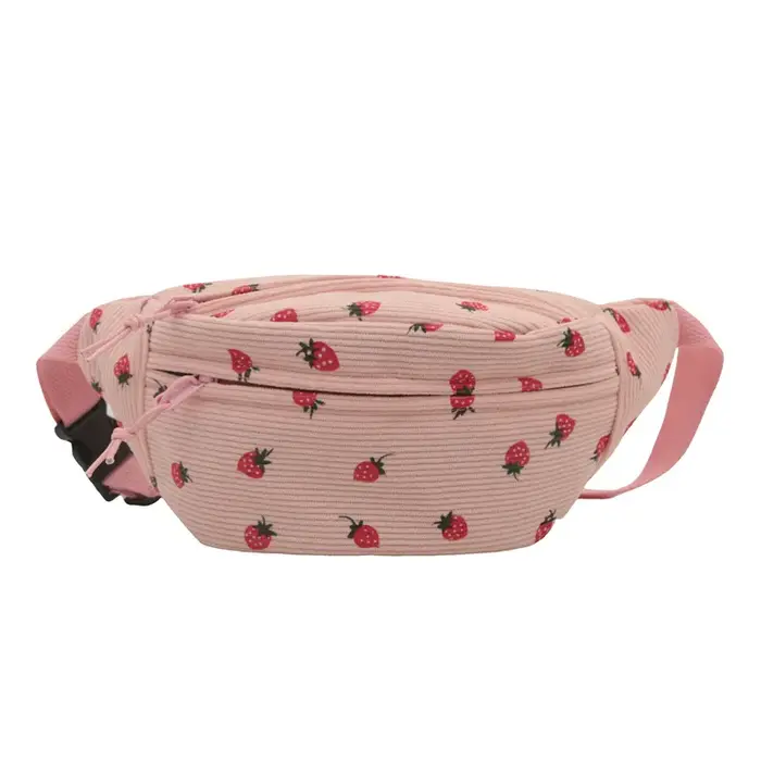 Sac de taille femmes hommes velours côtelé Fanny Pack fraises poche mode poitrine sac à main sport voyage sac