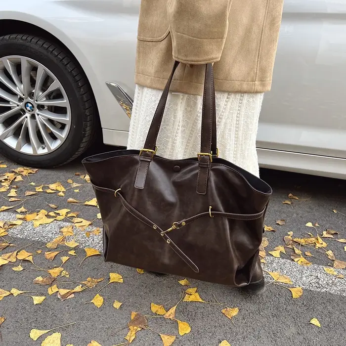 Sac fourre-tout vintage en cuir PU ciré à l'huile