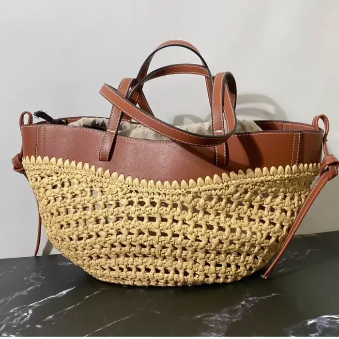 Sac tissé en paille 2 en 1 pour femmes, sac à aisselles en paille à sangle réglable, sac à bandouliè