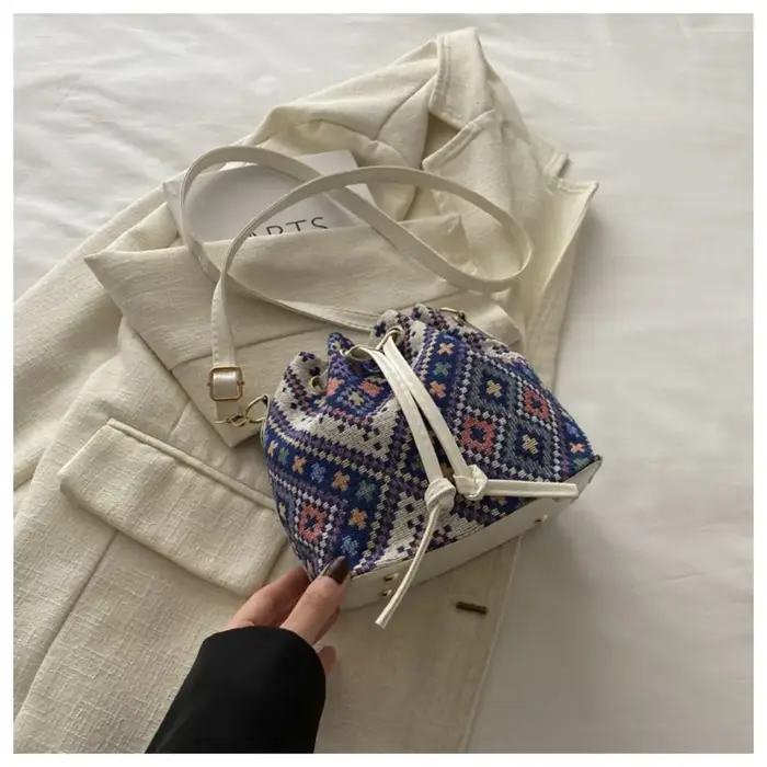 Sac à main en tissu de lin pour femme, sac à bandoulière floral, style ethnique, mode, E27