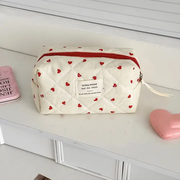 Mode Ins coeur femmes Quilting sac de maquillage grande capacité toilette cosmétique pochette de ran