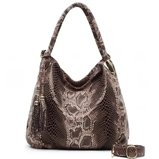 Sacs à main en cuir PU avec pendentif pompon pour femmes, motif serpentin, sacs de messager de luxe 