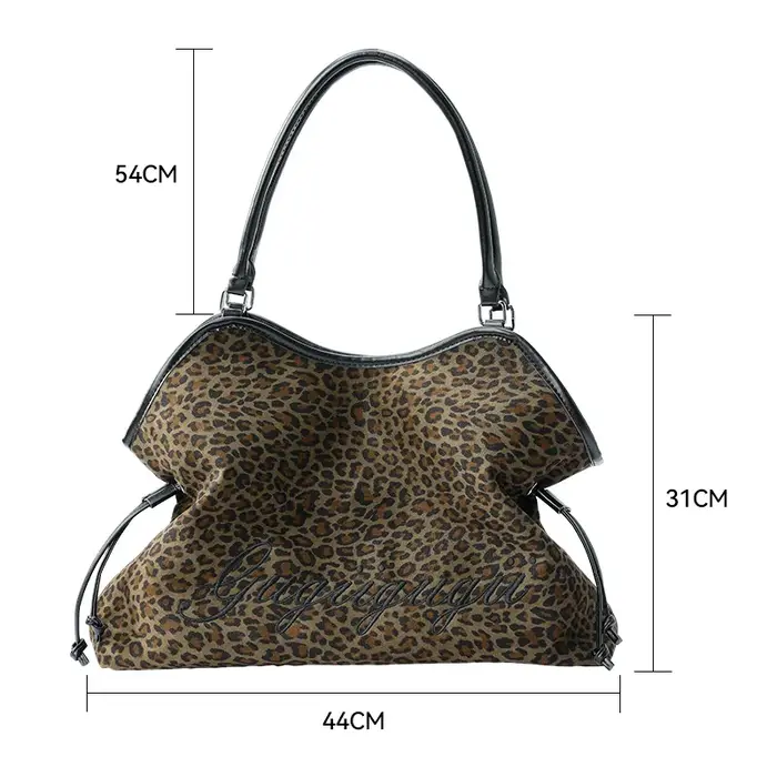 ELFSACK Y2K Sac fourre-tout de grande capacité avec lettres graphiques léopard brodées pour femme