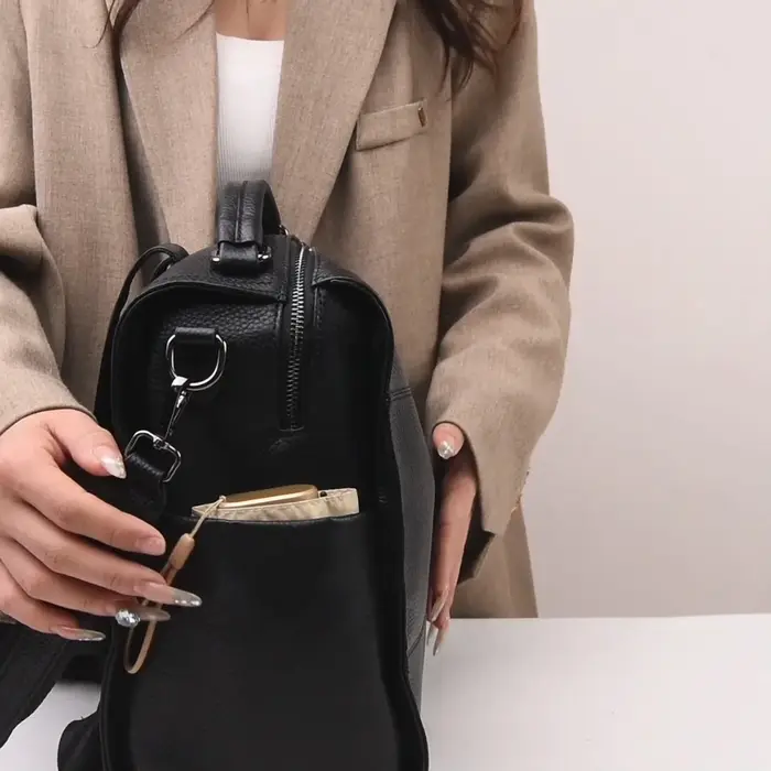 Sac à dos pour femme en cuir véritable grain litchi, fermeture éclair de haute qualité, design simple et élégant, multifonctionnel, sac à dos à poignée supérieure