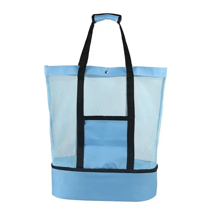 LUSQI Sac de plage isolé pour femmes, grand sac fourre-tout imperméable avec filet et double couche 