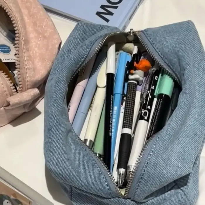 Sac de maquillage en Denim bleu de couleur unie