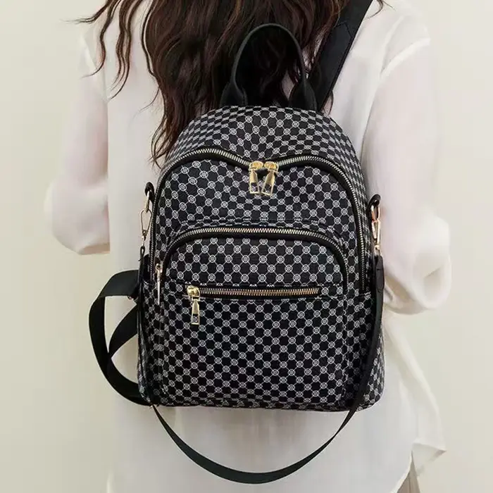 Sac à dos en PU à motif quadrillé pour usage quotidien