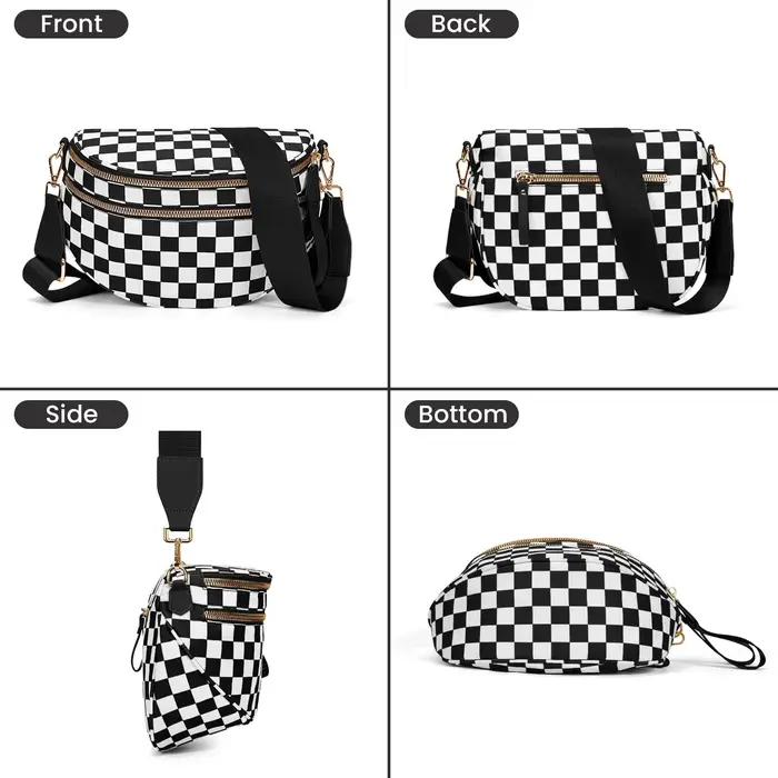 DOYOGI noir et blanc à carreaux spacieux Bum sac sacs à bandoulière pour femmes en Nylon essentiels de voyage sac de