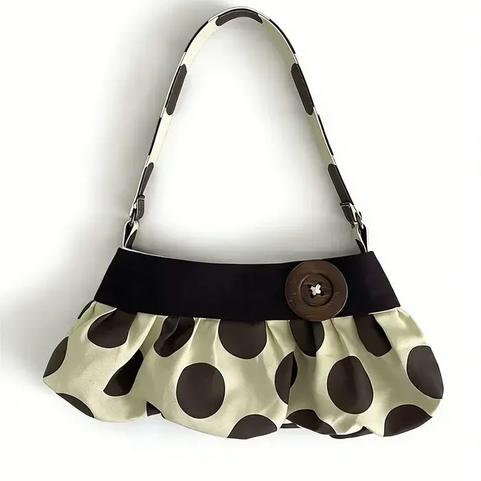 Sac à bandoulière coréen à pois, sac fourre-tout de grande capacité avec design plissé et décoration