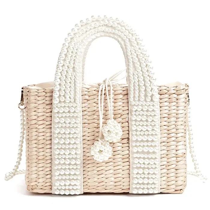 Sac à main en paille perlée pour femme