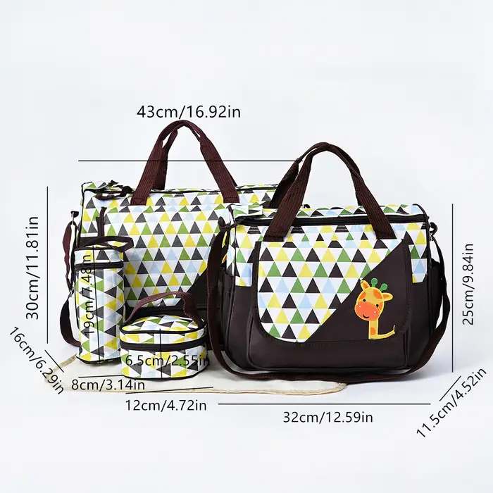 Ensemble de cinq pièces de sac de maman à une épaule à motif de dessin animé imprimé à la mode ; Sac