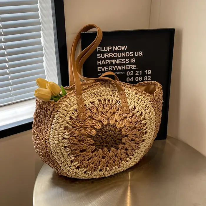 Sac à Main Rond en Paille pour Femme