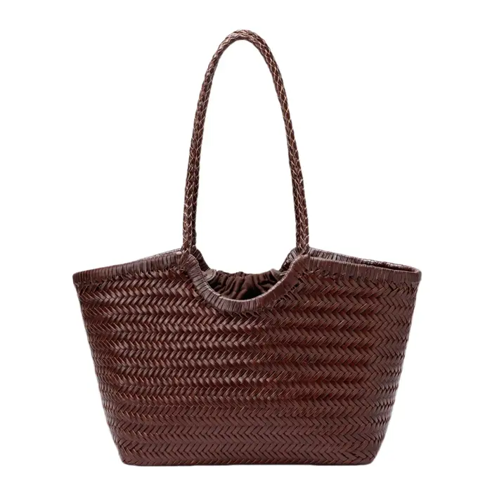 Sac fourre-tout tissé en cuir véritable pour femme
