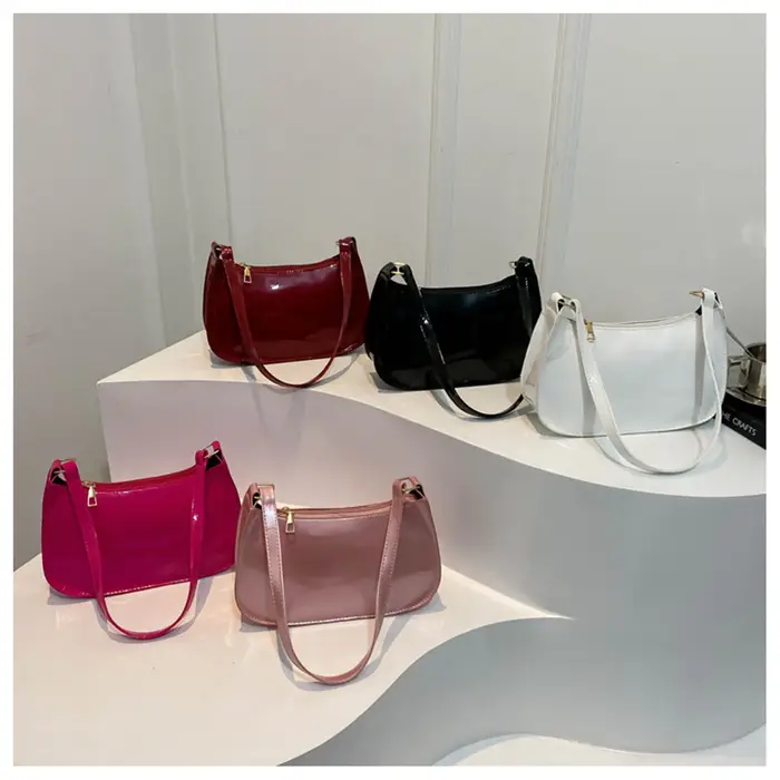 Sac à bandoulière en cuir verni brillant rétro couleur unie sacs à main pour femmes décontracté marque concepteur sac sous les bras mode Simple Hobo sac