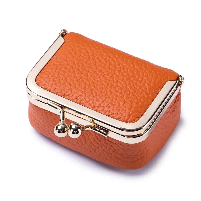Mini porte-monnaie en cuir – avec fermoir doré, petite pochette pour bijoux et écouteurs pour femmes