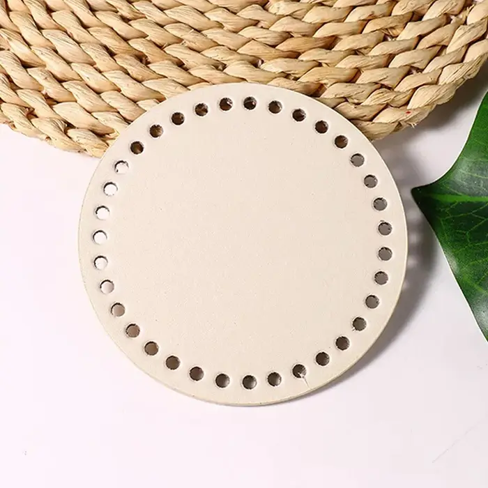 Fond de sac tricoté en cuir PU à fond rond, fait main, avec trous, accessoires pour fond de sac au c