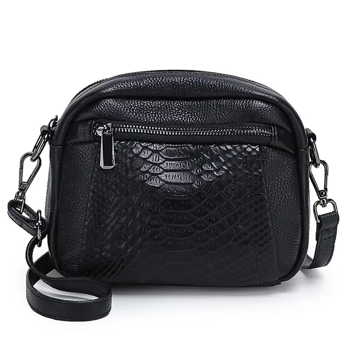 Sac bandoulière en cuir véritable gaufré croco, sac à l'épaule en cuir pleine fleur pour femme, tend