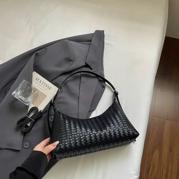 Sac à bandoulière hobo en PU souple à motif tissé, style coréen, grande capacité, sac à main pour fe