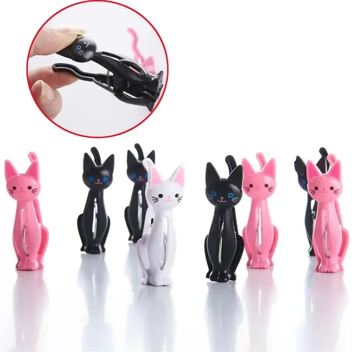 Sacs à Clip créatifs en forme de chat, dessin animé, en plastique solide, pour vêtements, chaussette
