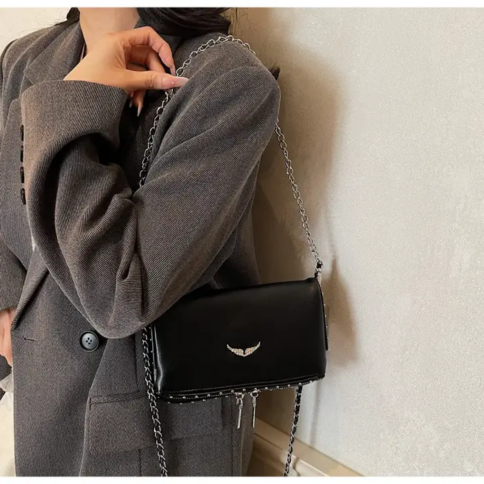 Sac bandoulière de luxe en PU couleur unie avec logo aile