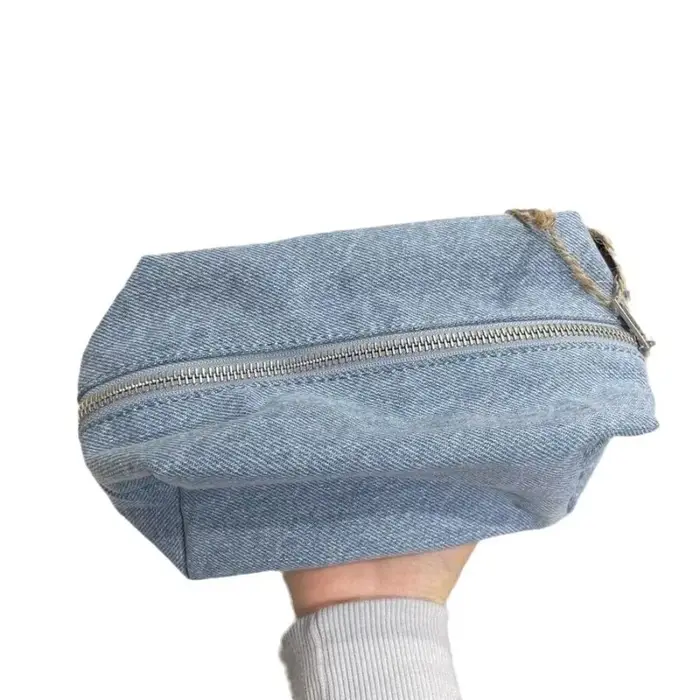 Sac de maquillage en Denim bleu de couleur unie