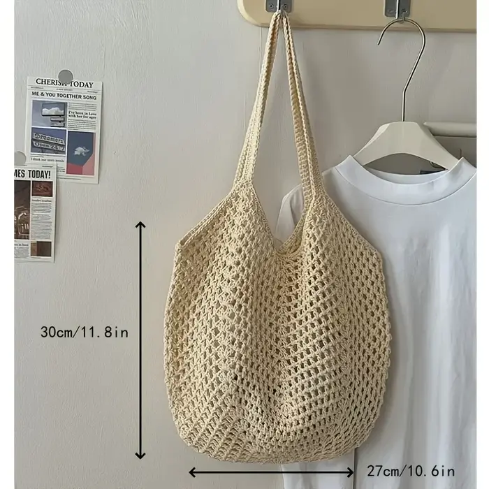 Sac tissé décontracté de grande capacité pour femme - Sac de plage ouvert avec bandoulière réglable