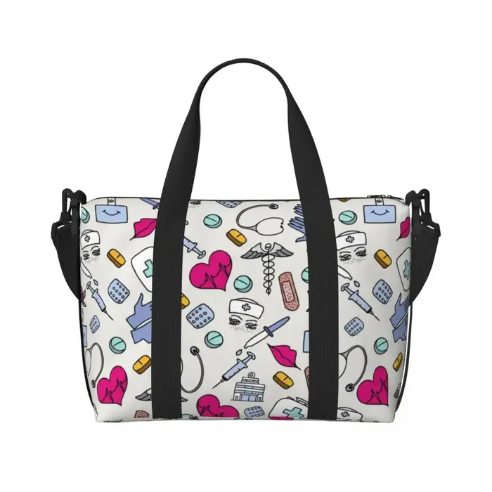 Sac fourre-tout de plage pour infirmières, motif d'allaitement, pour femmes, soins de santé, grand c