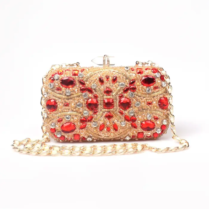 Sac à main en cristal doré et diamant rouge, pochette pour femme