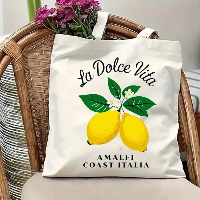 Sac fourre-tout en toile La Dolce Vita au citron