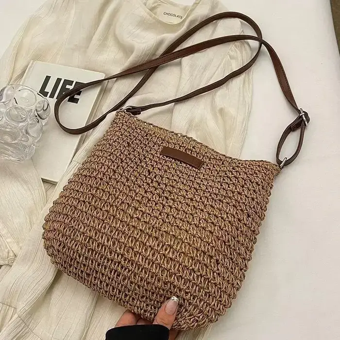 Sac bandoulière de plage tissé tendance