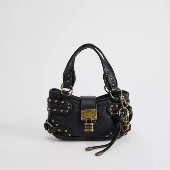 Nouveau Vintage Rivet noir sac de messager portefeuilles femmes haute rue poignée en cuir Mini sac Y2k dames rétro sac