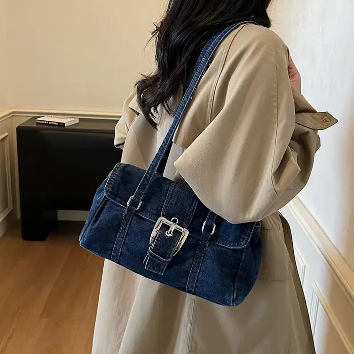 Sac à bandoulière en jean délavé style rétro