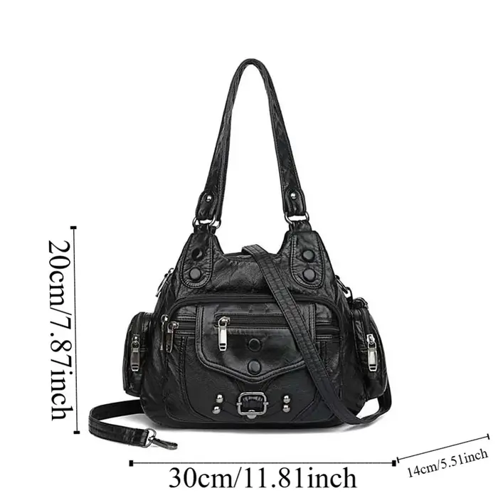 Sac à main noir rétro en cuir texturé